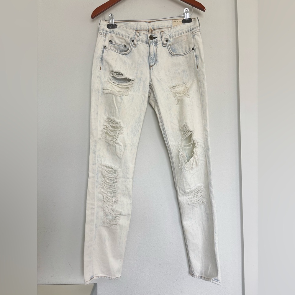 RAG & BONE LIGHT WHITE WASH DISTRESSED LOW RISE STRAIGHT LEG JEANS SZ 25